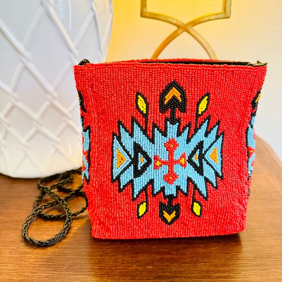 VTG Beaded Native American Southwestern Tribal Style Purse Crossbody Handbag Red - Picture 1 of 6